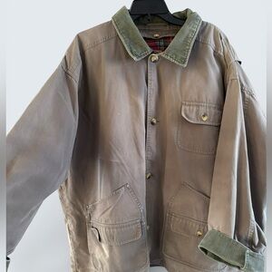 Vtg Canvas Barn Chore Field Jacket Plaid Liner Corduroy Collar Mens Size XXL